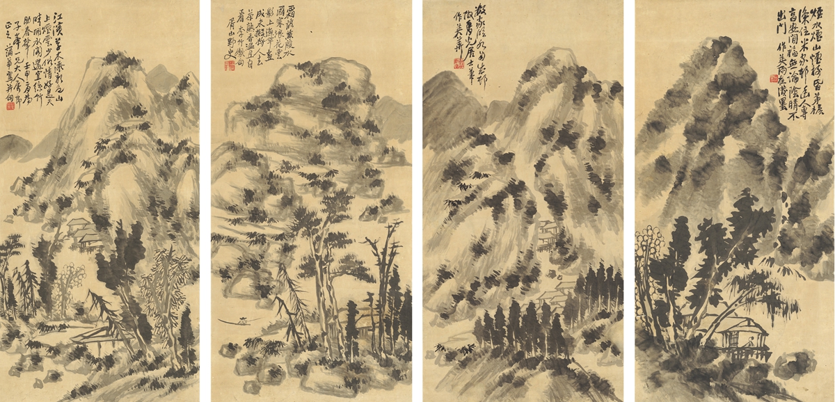 蒲华1872年作山水四景（三帧）_二〇一六秋季拍卖会_西泠拍卖_拍品价格_ 