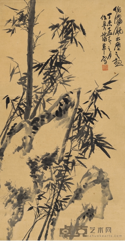 蒲华     1907年作 竹石图 147×78cm