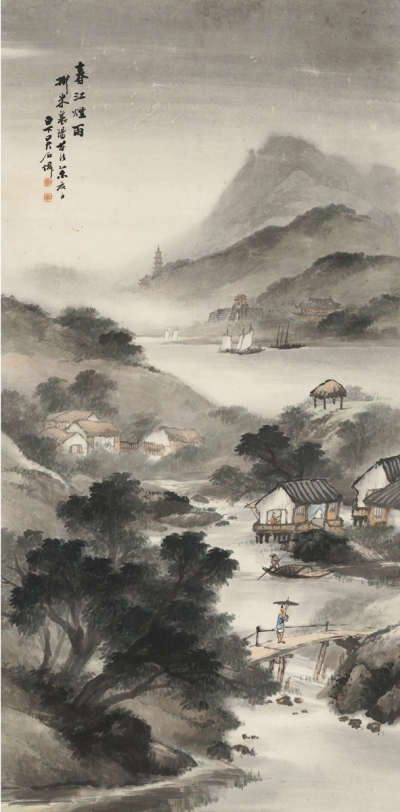 吴石僊     1895年作 春江烟雨图