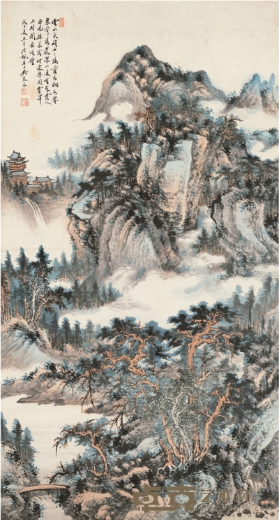 吴琴木     1948年作 云山灵阁图 151×81cm