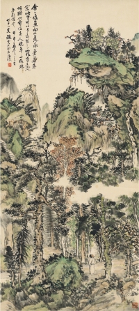 赵云壑     1944年作 松林策杖图