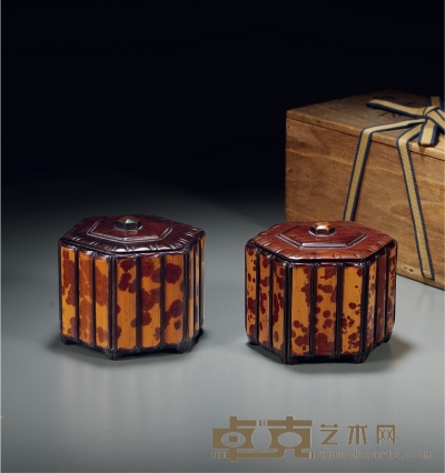 清 湘妃竹嵌银胆围棋盒 （一对） 高10.5cm；口径11cm