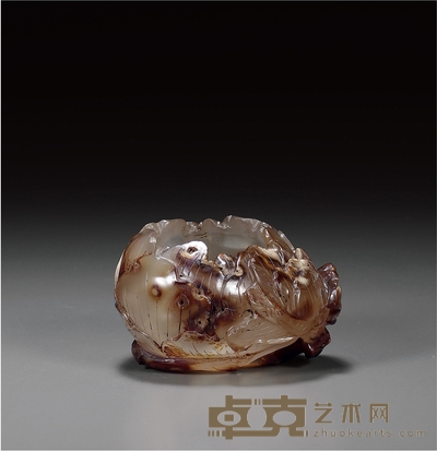 清 玛瑙俏色牡丹纹水盂 高3.7cm