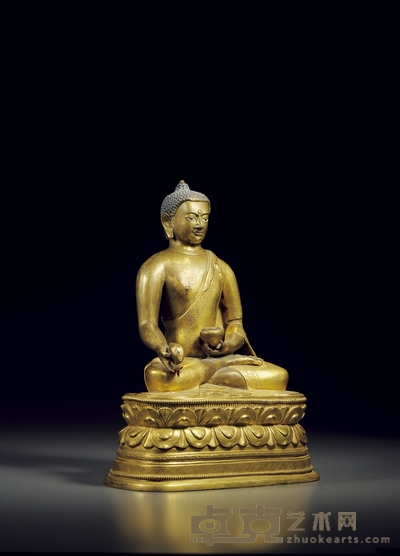 清 铜鎏金药师佛坐像 高28cm