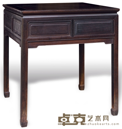 清 紫檀束腰方形书桌 高87cm；边长78cm