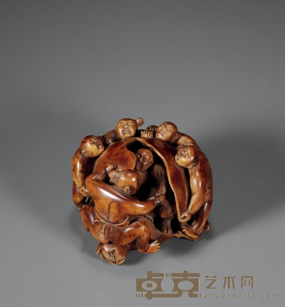 清 黄杨木雕多子多福人物摆件 高5.5cm