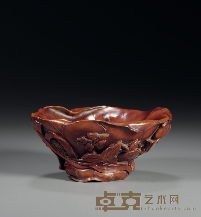 清 黄杨木雕荷花纹杯 高5.5cm