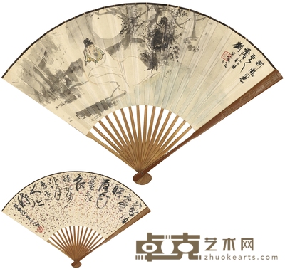 刘旦宅     1982年作 高士图·草书李白诗 50.5×18.5cm