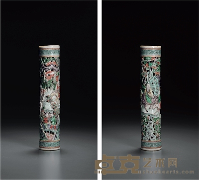 清康熙 五彩山水人物图香筒 高19.7cm;直径3.9cm