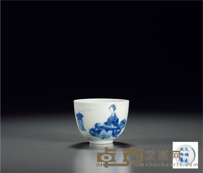 清康熙 青花人物仕女图小杯 高4cm；口径5.3cm