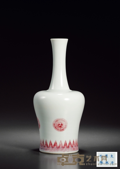 清康熙 青花釉里红团花纹摇铃尊 高23cm