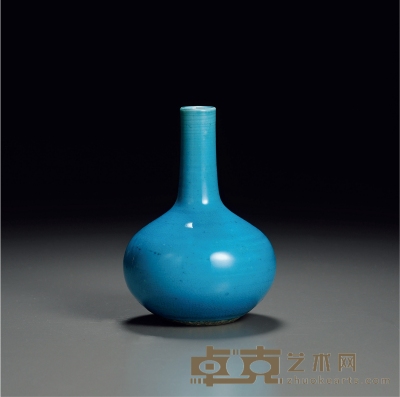 清初 孔雀蓝釉长颈瓶 高13.2cm