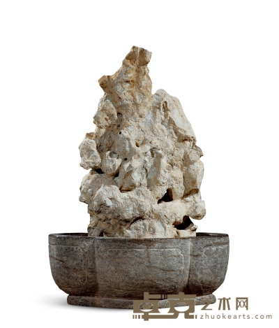 清 海棠盆连赏石 74×43×105cm
