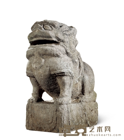 清 青石蹲狮 （一只） 17×28×42cm