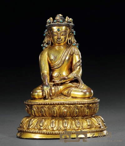 十五世纪 铜鎏金嵌银宝冠释迦牟尼像 高13.2cm