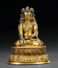 十五世纪 铜鎏金嵌银宝冠释迦牟尼像