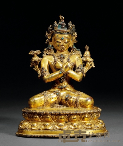 十五世纪 铜鎏金金刚总持坐像 高13.8cm