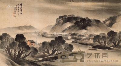 马汉三     1875年作 烟雨归舟 82×149cm
