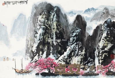 杜应强     1986年作 春江帆影 56×71cm