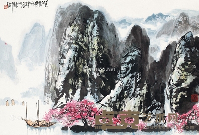 杜应强 1986年作 春江帆影 56×71cm