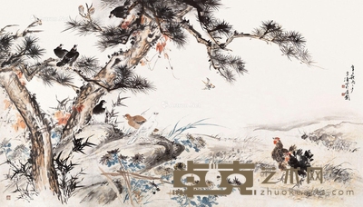 王雪涛     1941年作 松石禽鸟 116×203cm