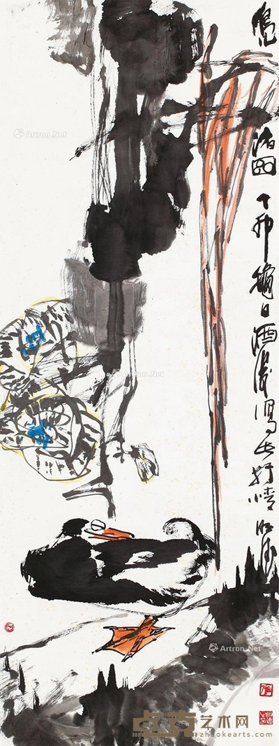 张明德     1987年作 凫渚图 139×52cm