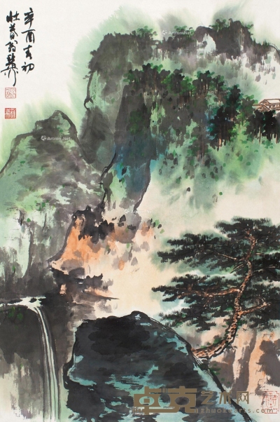 谢稚柳     辛酉（1981）年作 春山幽溪 68.5×45cm