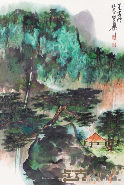 谢稚柳     丁巳（1977）年作 松山悬瀑 68×45cm