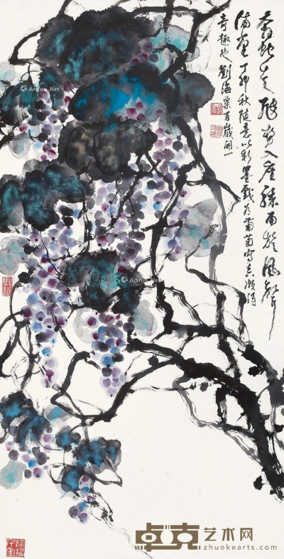 刘海粟     丁卯（1987）年作 彩墨葡萄 135×69cm