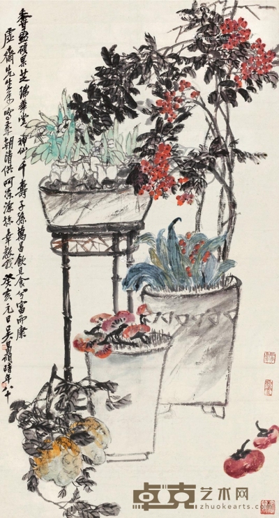 吴昌硕     癸亥（1923）年作 岁朝清供 148×80cm