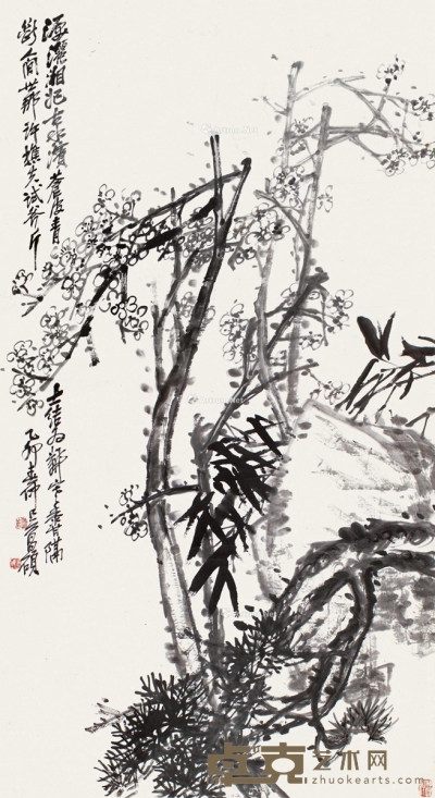 吴昌硕     乙卯（1915）年作 梅竹松石图 150×81cm