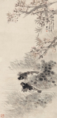 任伯年     丁亥（1887）年作 桃花鱼藻