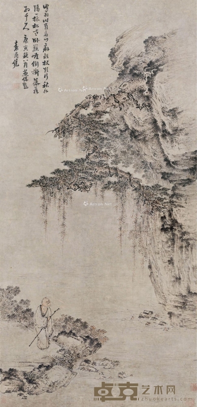 袁尚统     庚寅（1650）年作 秋山策杖 119×57.5cm