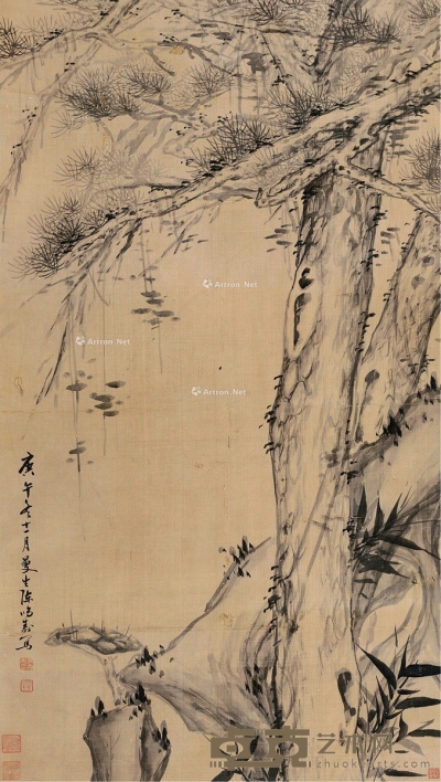 陈鸿寿     庚午（1810）年作 松芝长寿 108×61cm