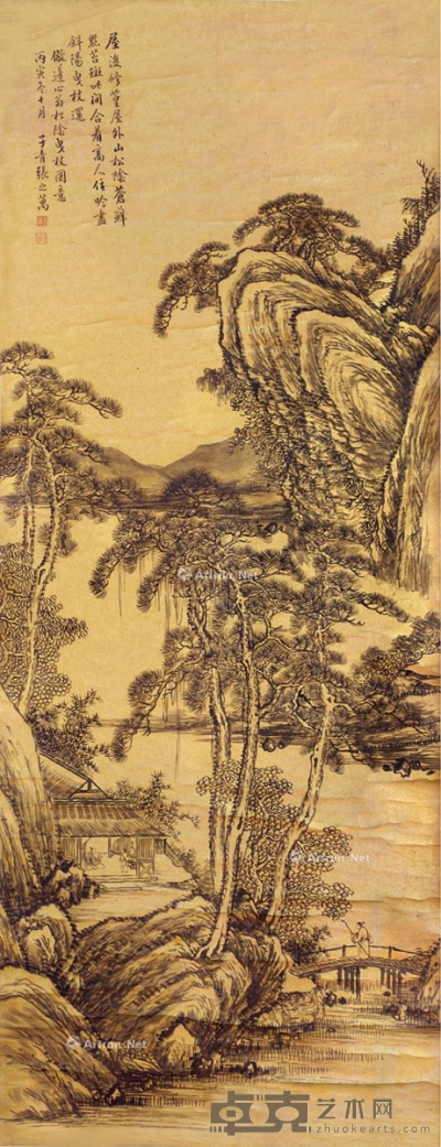张之万     丙寅（1866）年作 松阴曳杖 129.5×49cm