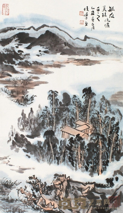 陆俨少     乙丑（1985）年作 山林幽居 57.5×33cm