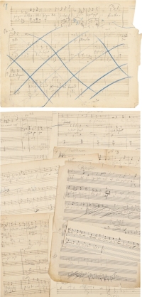 约1881年作 小约翰·施特劳斯 轻歌剧《快乐的战争》创作手稿乐谱十四页八张，附证书