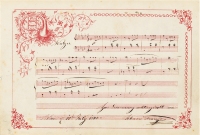 1843年7月12日作 老约翰·施特劳斯 圆舞曲《瓦尔哈拉烤面包》手稿曲谱一页，附证书