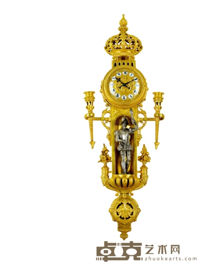 拿破仑三世铜鎏金镂空武士壁钟 高108cm；宽36cm