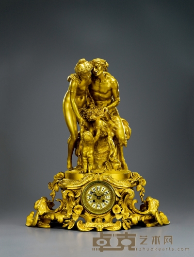 铜鎏金人物雕塑钟 高68cm；宽62cm
