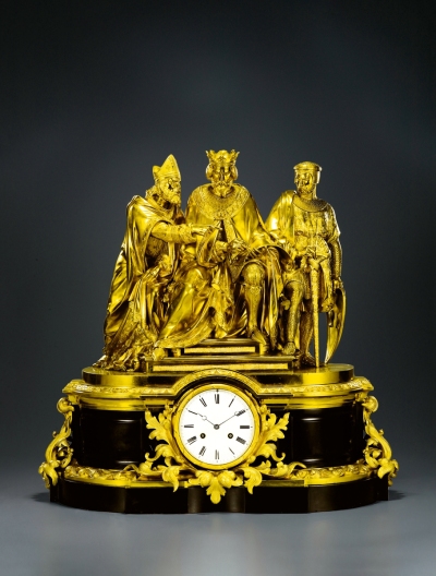 铜鎏金理石人物雕塑钟