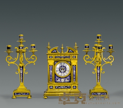 蓝瓷钟 （三件套） 高50cm；宽35cm；配瓶高38cm