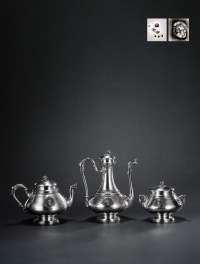 1850年制 纯银海豚壶嘴咖啡茶具 （三件套）