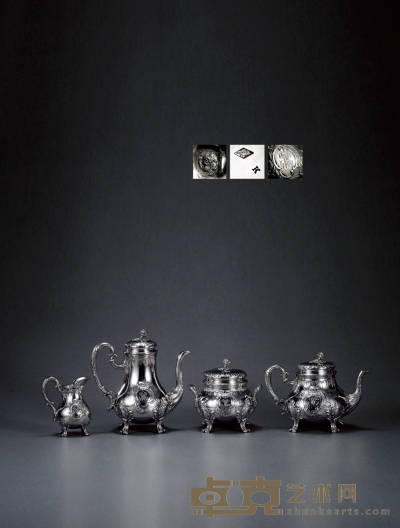 1875年制 纯银咖啡茶具 （四件套） 咖啡壶高24cm