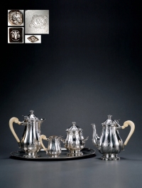 1920年制 纯银咖啡茶具 配托盘 （四件套）