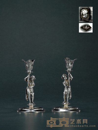 1892年制 纯银小天使蜡烛台 （一对） 高16cm；直径8.6cm