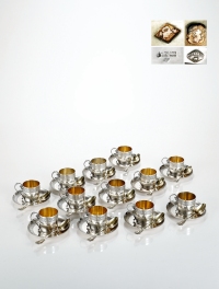 1890年制 纯银鎏金咖啡勺、雕花咖啡杯碟组 （十二件套）