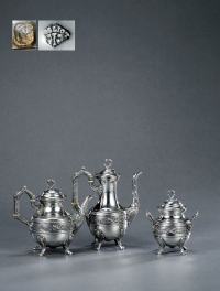 1891年制 纯银雕花咖啡茶具 （三件套）