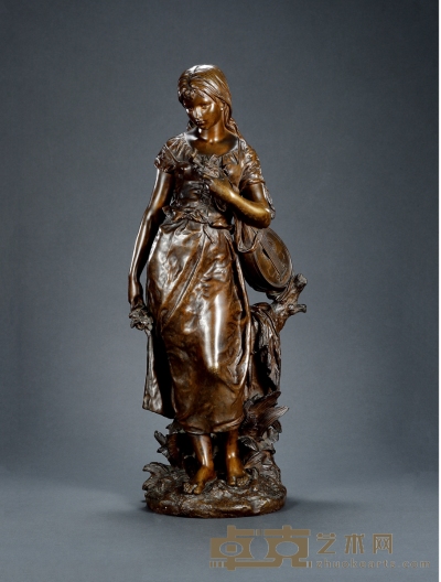 伊波利特·莫罗 拉琴女孩青铜雕像 高75cm