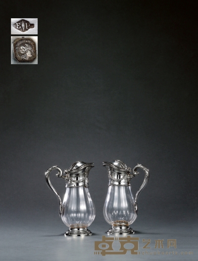 1890年制 纯银大型酒壶 （一对） 高23.5cm